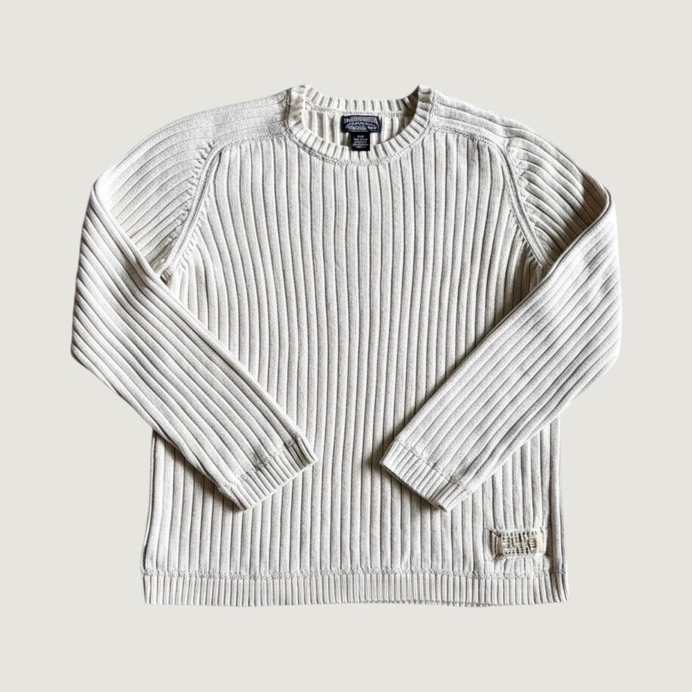 Polo Jeans Co Ralph Lauren Mens Large Cream Ribbed Cotton Knit Crewneck Sweater